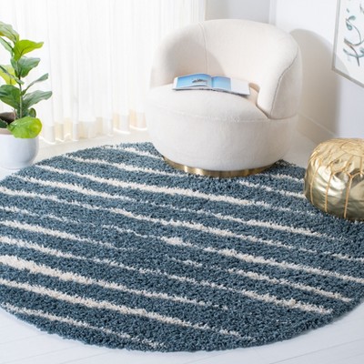 Venus Turquoise and Ivory Round Shag Rug, 6'7" Synthetic
