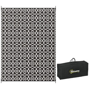 Aghana Digitals Reversible 8'x10' Outdoor Rug with Carry Bag - Black & White Clover Design, - 1 of 4