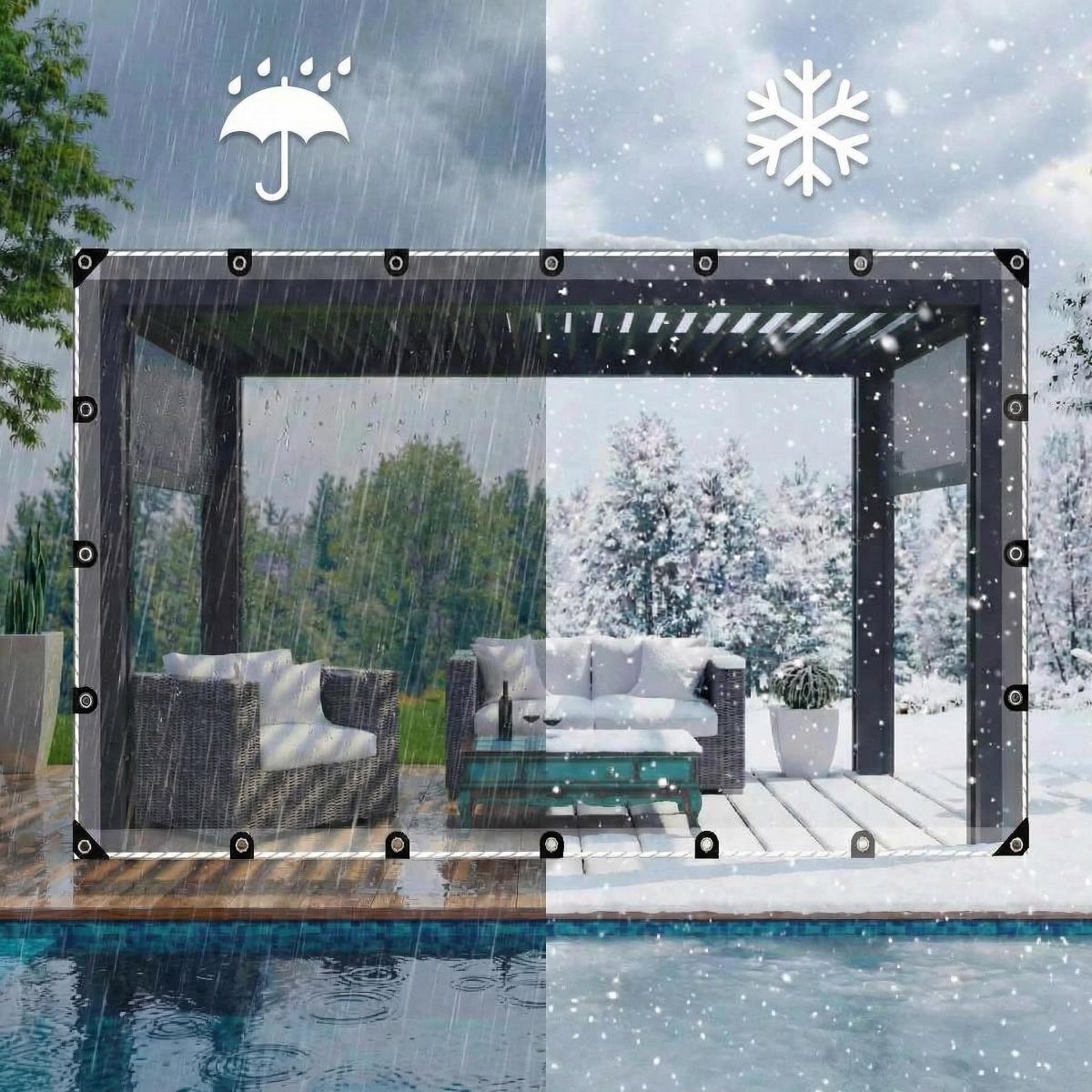 Clear Heavy Duty Waterproof Vinyl Tarp – Transparent Weatherproof Tarpaulin, Reinforced Grommets, High Light Conduction, Durable Cover - thumbnail 10