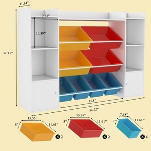 54.7" Wide Toy Organizer with 8 Bins, Kids Bookshelf and Storage Cabinet for Playroom or Classroom. Perfect for Toys and Books - 1 of 4