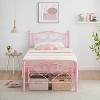 Twin Bed Frames, Twin Size Metal Platform Bed Frame with Curved Flower Headboard and Footboard, Under Bed Storage, No Box Spring Needed, White - 2 of 4