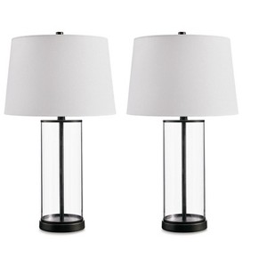 Signature Design by Ashley Wilmburgh Casual 25.75" Glass Table Lamp with USB-C Charging Port, Set of 2, Clear & Bronze Finish - 1 of 4