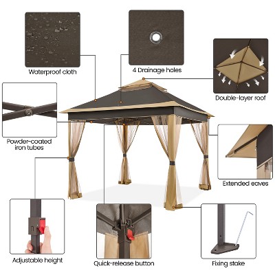 11x11 ft Brown Polyester and Metal Pop-Up Gazebo Tent