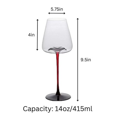 Elegant Red Stem Lead-Free Crystal Wine Glasses Set of 4
