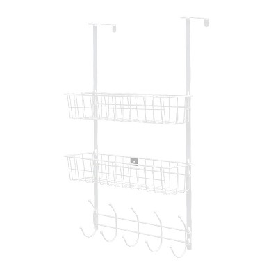 NewHome"Over The Door Hooks Organizer with 5 Hooks & 2 Metal Baskets for Bathroom, Bedroom, Kitchen"Black&Silver