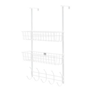 NewHome"Over The Door Hooks Organizer with 5 Hooks & 2 Metal Baskets for Bathroom, Bedroom, Kitchen"Black&Silver - 1 of 4