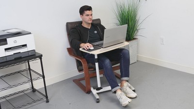 White Adjustable Height Laptop Cart with Drawer and Casters