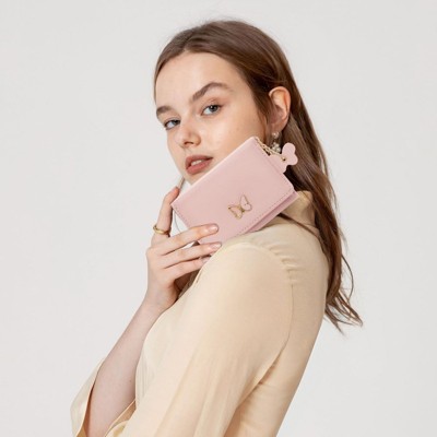 FATMOON Wallet for Women- Fashionable Butterfly PU Leather Wallet - Easy to Use Small Card Holder with ID Window,Perfect for Daily Use and Gift