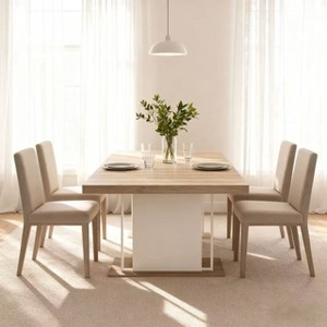 Homy Casa Extendable Dining Table, Oak and White – Modern Expandable Design - 1 of 4