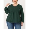 Agnes Orinda Women's Plus Size Fashion Pleated Lace Trim Hem V Neck Long Sleeve Solid Blouses - 2 of 4
