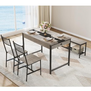 Dining Table Set for 4, Small Kitchen Table and 2 Chairs for 4 with Bench, Space Saving Kitchen Table Set with Storage Rack & Drawers - 1 of 4