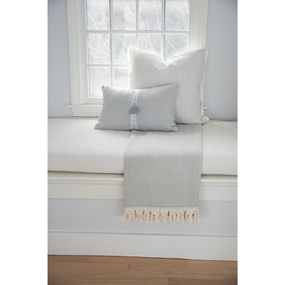 Gray Cotton Herringbone Throw Blanket with Tassels