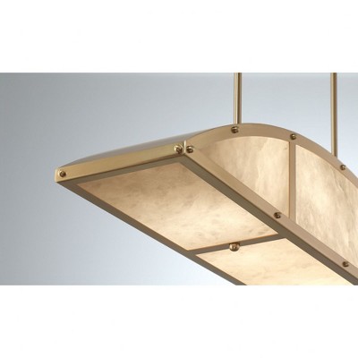 Legacy Warm Brass 4-Light Linear Chandelier with Alabaster Shade