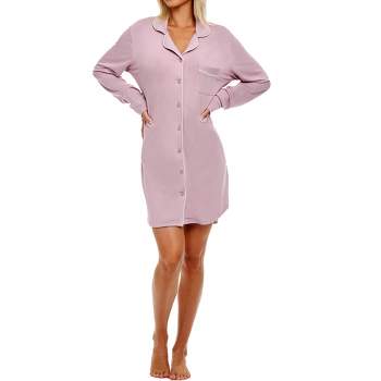 Womens Soft Knit Pajama Nightgown, Boyfriend Style Long Sleeve Sleep Shirt