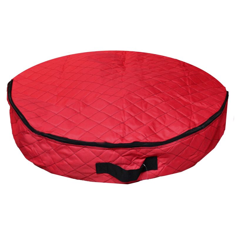 Northlight 36” Red Premium Quilted Christmas Wreath Storage Bag, 1 of 4