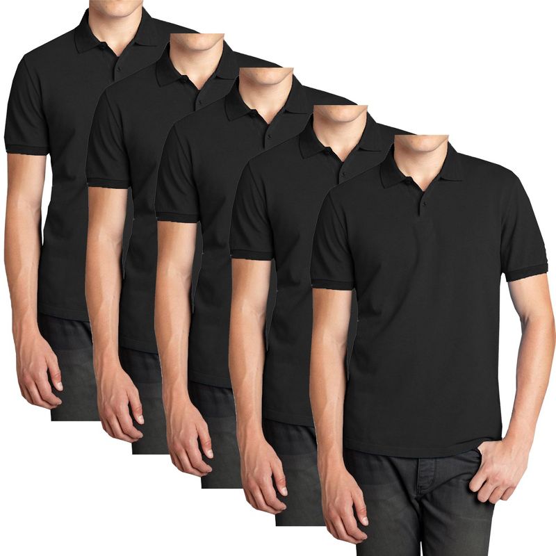 Galaxy Polo Avenue Men's Short Sleeve Pique Polo Shirt - 5 Pack - Small, Black