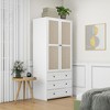 2-Door Wardrobe with 3 Drawers High Wardrobe Armoire With 2 Rattan Door For Living Room, Bedroom Organizer - 2 of 4