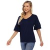 BLUEMING Womens Flutter Elbow Sleeve Shirts V Neck Tee Blouse Pagoda Sleeve T-Shirts Summer Tee Blouse Flowy Tops - 3 of 4