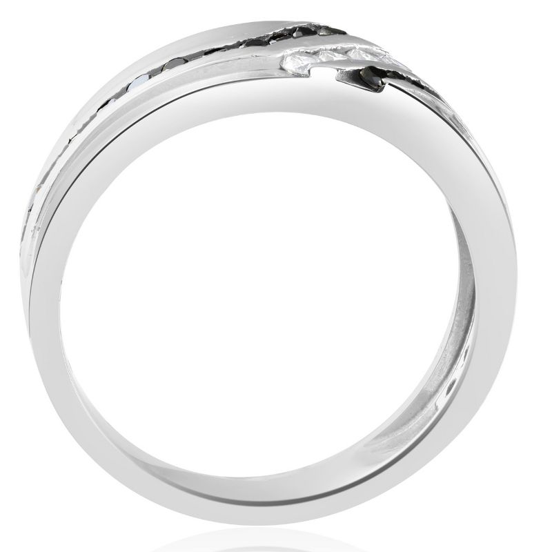 Pompeii3 1 Ct TW Mens Black & White Diamond Wedding Band 10k White Gold Ring, 3 of 5