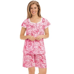 Collections Etc 2-Piece Paisley Print Lace Trim Pajama Shorts Set - 1 of 4