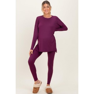Pinkblush Plum Brushed Knit Maternity Oversized Top and Legging Set - 1 of 4