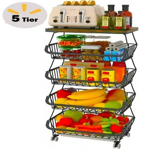 DOMETOUR Fruit Basket Rack for Kitchen Vegetable Organizer and Storage, Stackable Metal Wire Basket Stand Cart with Wheels - 1 of 4