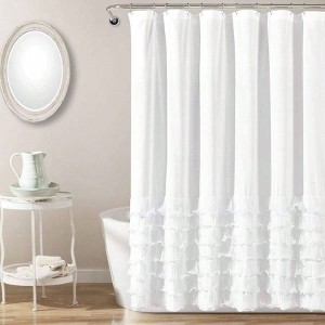 Ruffled Vintage Shower Curtain, 72x 72, White Farmhouse Style Bathroom Decor - 1 of 4
