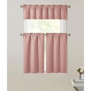 Kate Aurora 3 Piece Room Darkening Rod Pocket Cafe Kitchen Curtain Tier & Valance Set - 1 of 3