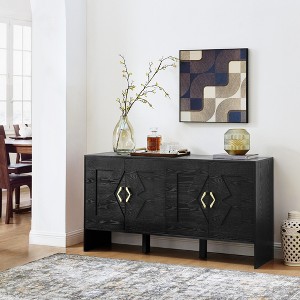 60" Walnut Mid-Century Modern Storage Buffet Cabinet with Geometric Doors & Adjustable Shelves, Sideboard Cabinet with Storage for Kitchen Entryway - 1 of 4