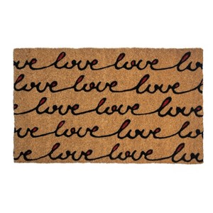 1'4" x 2'4" Love Letter Indoor/Outdoor Coir Doormat Red/Black - Entryways: PVC Backed, Shake Clean, Medium Pile - 1 of 4