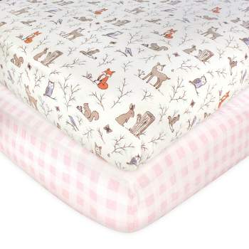 Hudson Baby Infant Girl Cotton Fitted Crib Sheet, Enchanted Forest, One Size