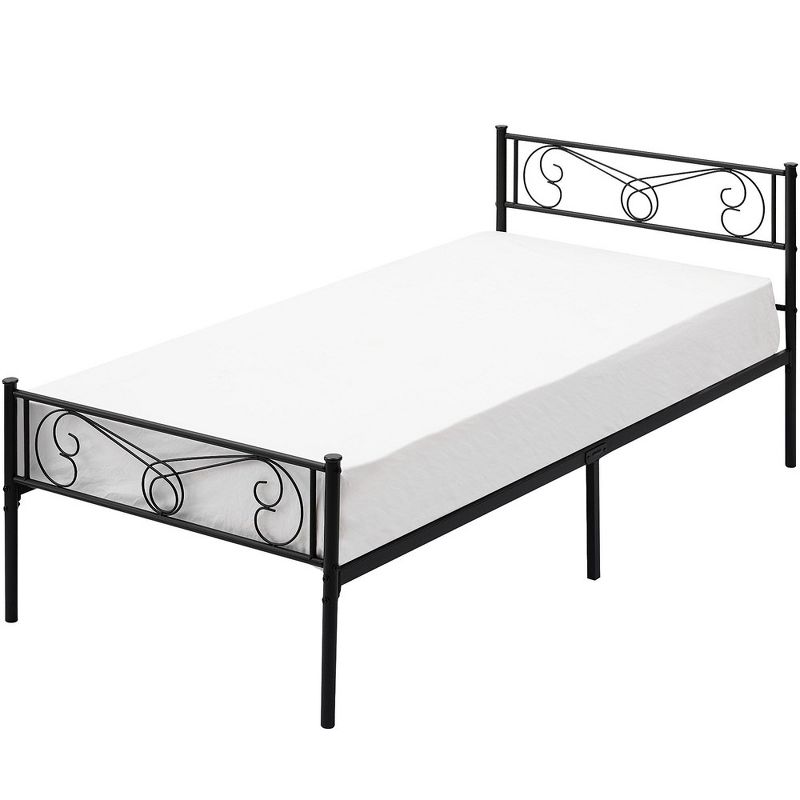 Whizmax Black Twin Size Bed Frame with Storage, Metal Bed Frame with Vintage Pattern Headboard and Footboard, Mattress Foundation, Easy Assembly, 4 of 9