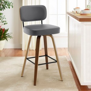 Bekrvio 26"/29" Mid-Century Modern Swivel Bar Stools Set of 1/2/3/4- Faux Leather Upholstered with Back and Bent Wood Legs,Ideal for Kitchen Island - 1 of 4