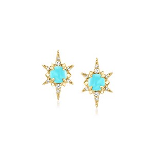 Pure Collection by Ross-Simons Turquoise Starburst Earrings With Diamond Accents in 14kt Yellow Gold - 1 of 4