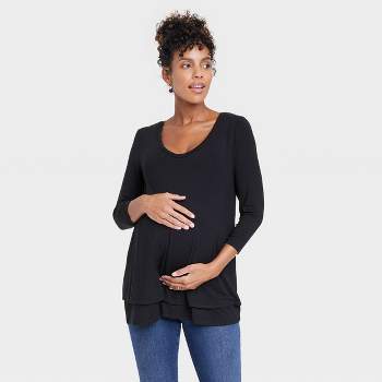 Short Sleeve V-neck With Side Zip Nursing Maternity T-shirt - Isabel  Maternity By Ingrid & Isabel™ Black L : Target