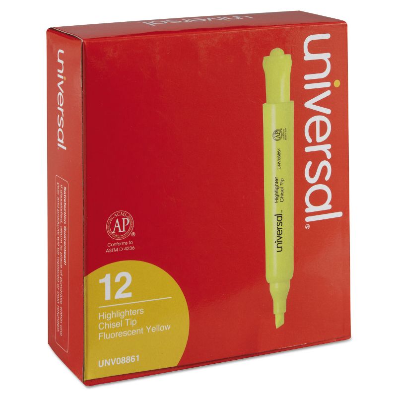 UNIVERSAL Desk Highlighter Chisel Tip Fluorescent Yellow Dozen 08861, 4 of 8