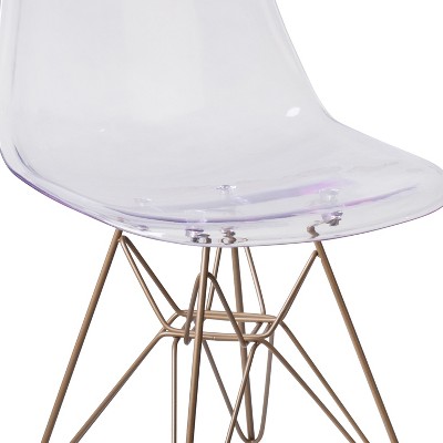 Elon Clear Polypropylene Armless Chair with Gold Metal Base