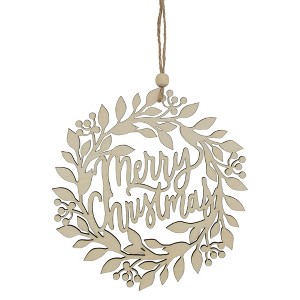 Northlight 8" Natural "Merry Christmas" Wooden Wreath Ornament - 1 of 4