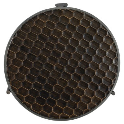 Doraley Round Brown and Gray Wood Metal End Table