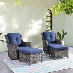 POCASSY Outdoor Swivel Glider Chairs Set of 2 with Ottomans, Patio Furniture Set with All Weather Wicker Outdoor Lounge Accent Chair for Porch Deck - 1 of 4