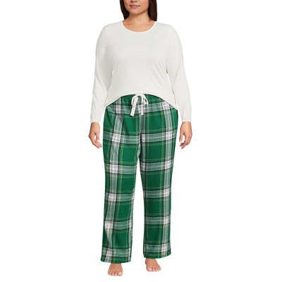 Lands' End Women's Pajama Set Knit Long Sleeve T-Shirt and Flannel Pants