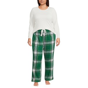 Lands' End Women's Pajama Set Knit Long Sleeve T-Shirt and Flannel Pants - 1 of 3