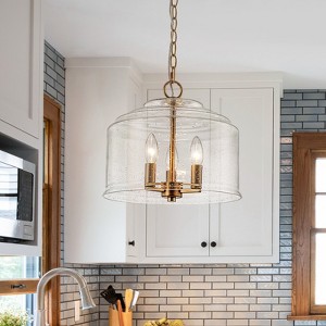 LLHZSY 13" Bubble Glass Pendant Chandelier Light,  3-Light Hanging Fixture for Kitchen Island, Dining Room & Living Room-Gold - 1 of 4