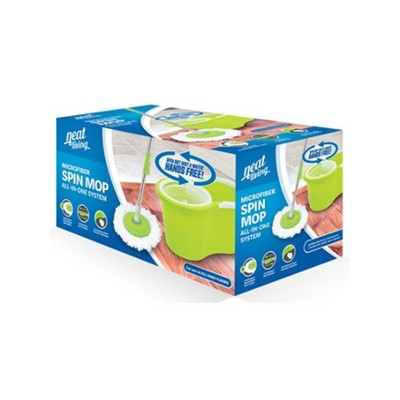 Green Extendable Spin Mop and Bucket Set with Microfiber Heads