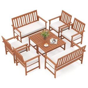 Tangkula 8-Piece Acacia Wood Patio Conversation Set Outdoor Furniture Set w/ 4 Armchairs - 1 of 4