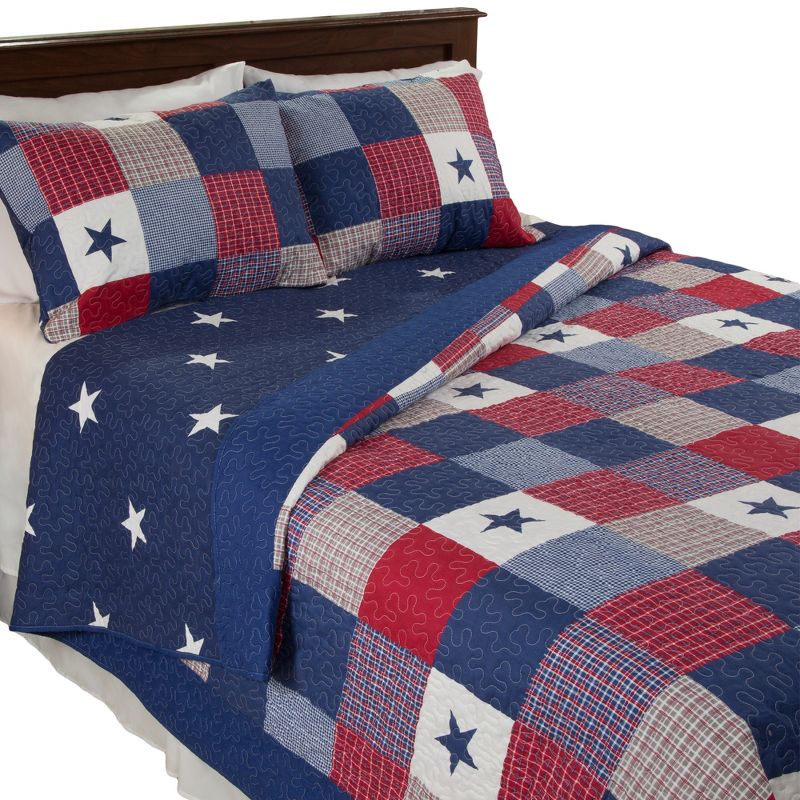 Hastings Home 3-Piece Caroline Quilt Set - Microfiber and Plaid Patchwork Bedding with 2 Pillow Shams, 3 of 5