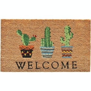 HomeRoots 24" X 36" Natural Green and Black Coir Cactus Welcome Outdoor Door Mat - 1 of 3