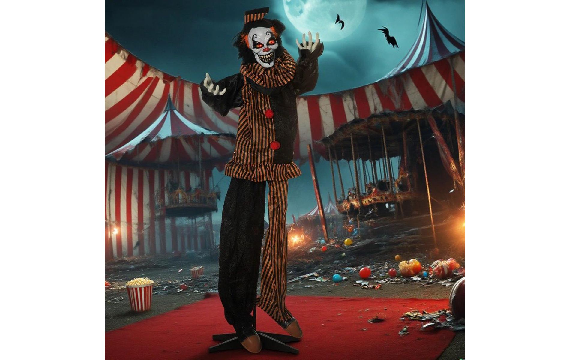 Hrinhom Halloween Decorations Talking Circus Clown, Animatronic Animated Prop, Décor with Sound and Motion Activated Light Up Eyes, Laughter