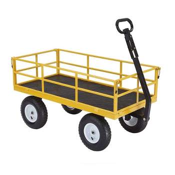 Gorilla Carts 1200lbs. Capacity Industrial Steel Utility Wagon with Removable Sides and 2 in 1 Handle for Towing - Yellow (GOR1201B)