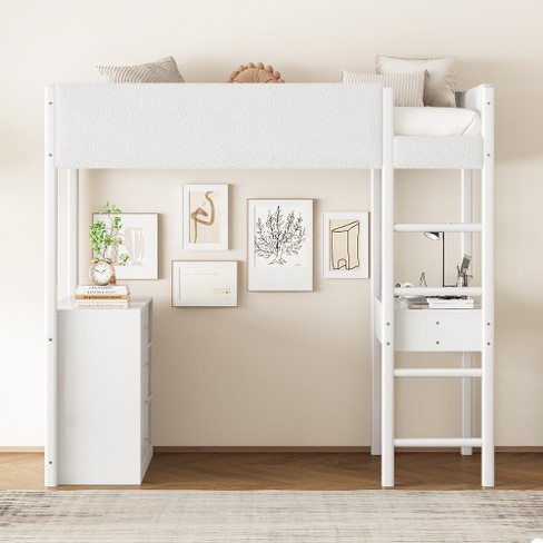 Full Size/twin Size Loft Bed Frame With 3 Storage Shelves, 4 Drawers, 1 Multifunctional Desk, Wool Fabric Platform Bed Frame, Space-Saving - image 1 of 4